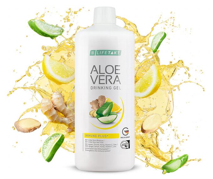 Aloe drinking gel bottle with honey and ginger